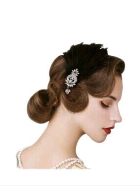 Gatsby 1920s Flapper Headband 3 Piece Clip Set Black Silver NIB Sweetv
